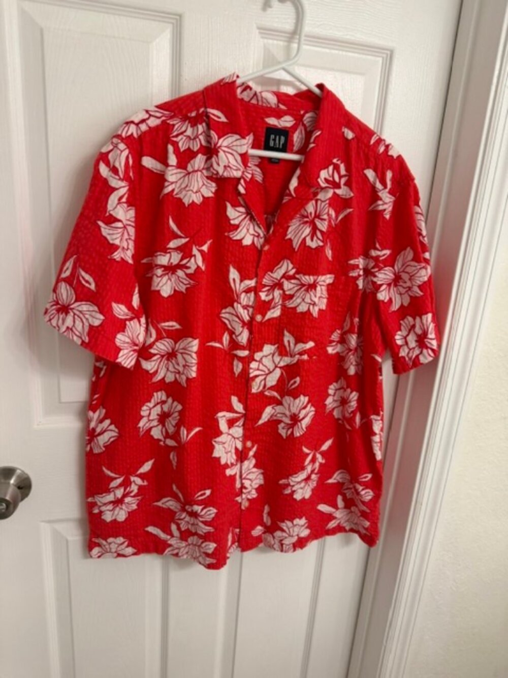 Gap Men Seersucker Floral Vacay Hawaiian Flower Buttondown Shirt Size XL